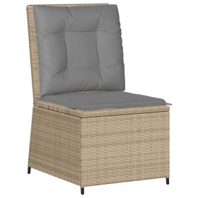 vidaXL Gartensessel mit Liegefunktion und Kissen Beige Poly Rattan