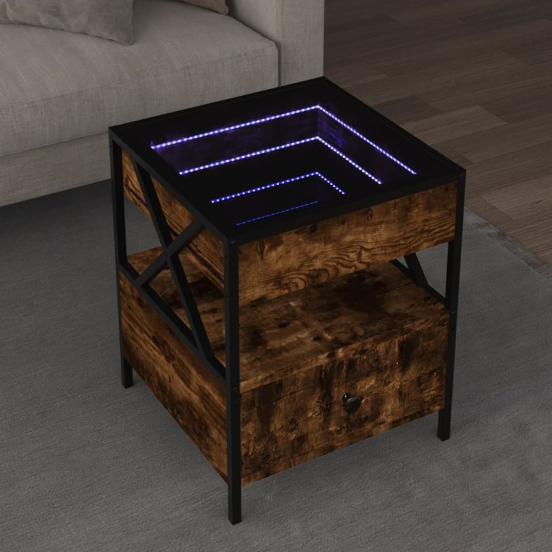 vidaXL Couchtisch mit Infinity-LED Räuchereiche 40x40x51 cm vidaXL Couchtisch mit Infinity-LED Räuchereiche 40x40x51 cm