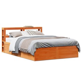 vidaXL Massivholzbett mit Kopfteil Wachsbraun 135x190 cm Kiefer