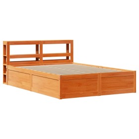 vidaXL Massivholzbett mit Kopfteil Wachsbraun 135x190 cm Kiefer