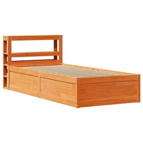 vidaXL Massivholzbett mit Kopfteil Wachsbraun 90x190 cm Kiefer