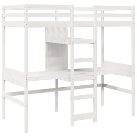 vidaXL Hochbett mit Schreibtisch & Ablagen Weiß 90x200 cm Kiefernholz