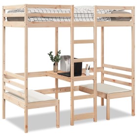 vidaXL Hochbett mit Schreibtisch & Stühlen 80x200 cm Massivholz Kiefer