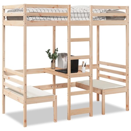 vidaXL Hochbett mit Schreibtisch & Stühlen 80x200 cm Massivholz Kiefer