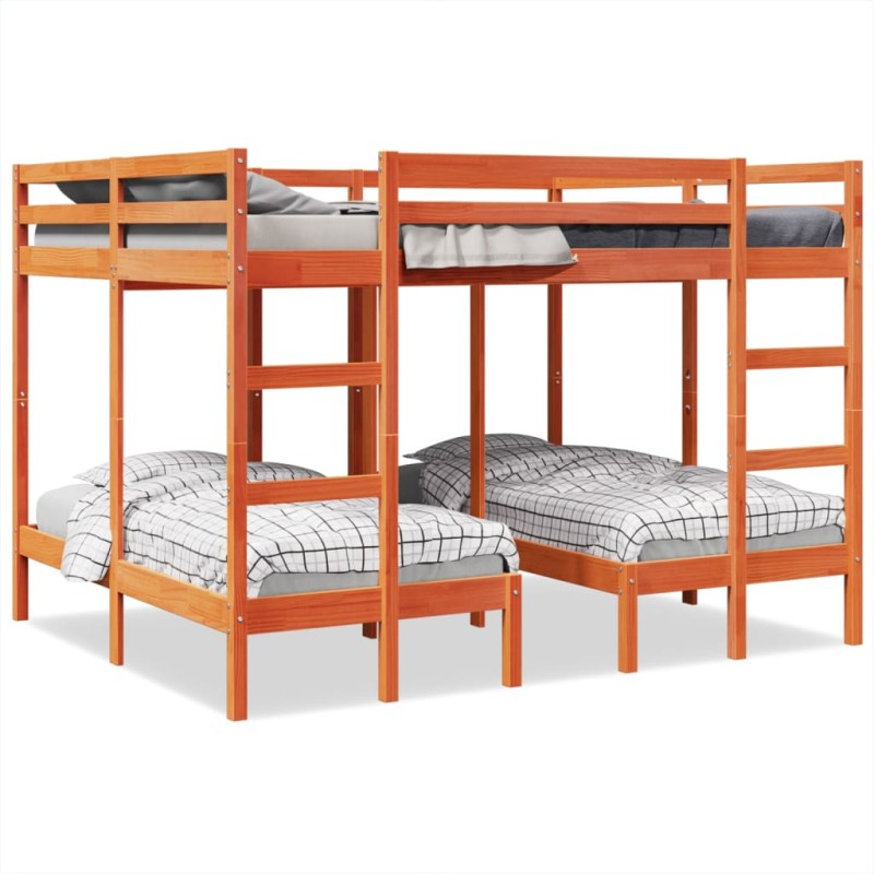 vidaXL Dreifach-Etagenbett Braun 140x200/70x140 cm Massivholz Kiefer vidaXL Dreifach-Etagenbett Braun 140x200/70x140 cm Massivholz Kiefer