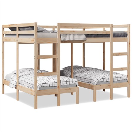 vidaXL Dreifach-Etagenbett 140x200/70x140 cm Massivholz Kiefer