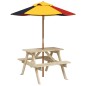 vidaXL Picknicktisch für 4 Kinder mit Sonnenschirm Massivholz Tanne vidaXL Picknicktisch für 4 Kinder mit Sonnenschirm Massivholz Tanne