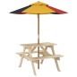 vidaXL Picknicktisch für 4 Kinder mit Sonnenschirm Massivholz Tanne vidaXL Picknicktisch für 4 Kinder mit Sonnenschirm Massivholz Tanne