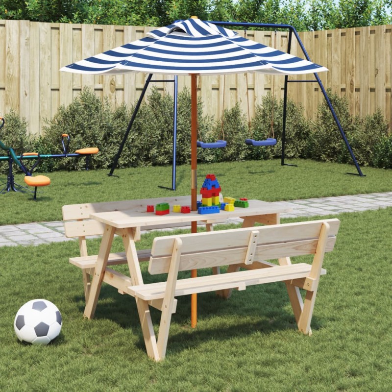 vidaXL Picknicktisch für 4 Kinder mit Sonnenschirm Massivholz Tanne vidaXL Picknicktisch für 4 Kinder mit Sonnenschirm Massivholz Tanne