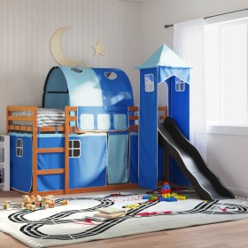 vidaXL Etagenbett mit Rutsche und Gardinen Blau 80x200 cm