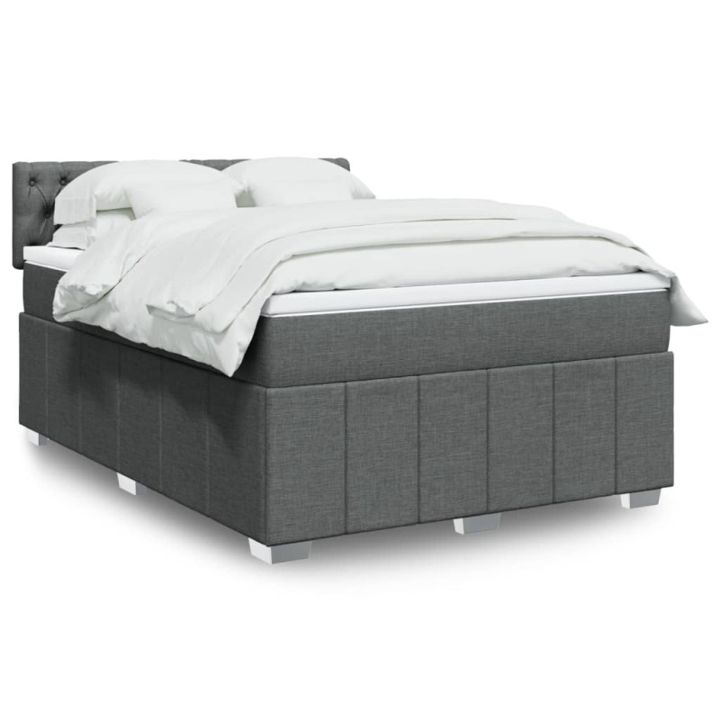 vidaXL Boxspringbett mit Matratze Dunkelgrau 140x200 cm Stoff vidaXL Boxspringbett mit Matratze Dunkelgrau 140x200 cm Stoff