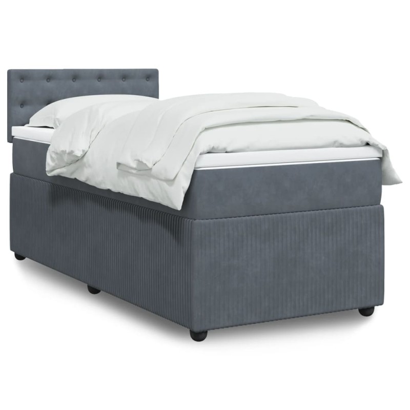 vidaXL Boxspringbett mit Matratze Dunkelgrau 90x200 cm Samt vidaXL Boxspringbett mit Matratze Dunkelgrau 90x200 cm Samt