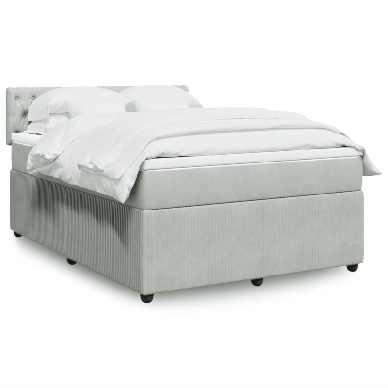 vidaXL Boxspringbett mit Matratze Hellgrau 140x190 cm Samt vidaXL Boxspringbett mit Matratze Hellgrau 140x190 cm Samt