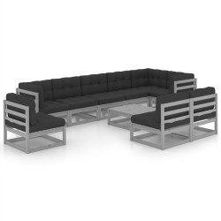 vidaXL 10-tlg. Garten-Lounge-Set mit Kissen Massivholz Kiefer