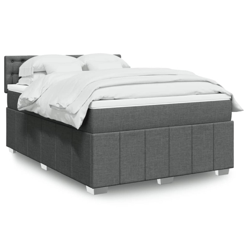 vidaXL Boxspringbett mit Matratze Dunkelgrau 160x200 cm Stoff vidaXL Boxspringbett mit Matratze Dunkelgrau 160x200 cm Stoff