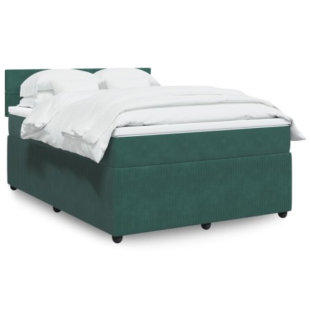 vidaXL Boxspringbett mit Matratze Dunkelgrün 140x200 cm Samt