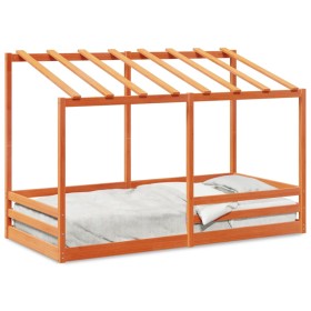 vidaXL Kinderbett mit Dach Wachsbraun 90x200 cm Massivholz Kiefer