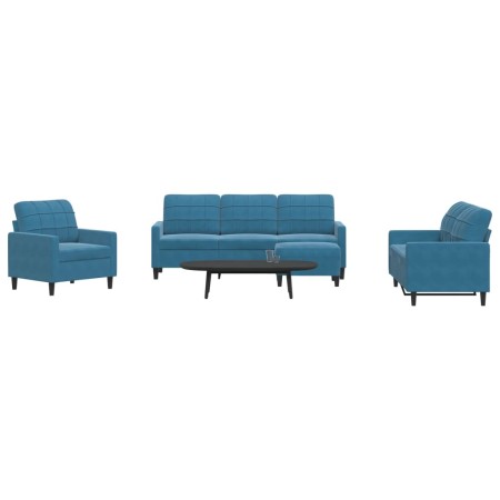 vidaXL 4-tlg. Sofagarnitur mit Kissen Blau Samt