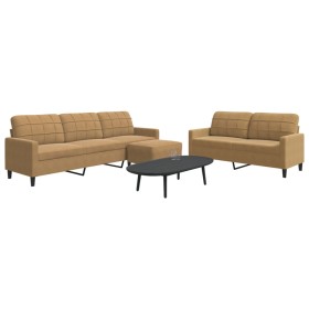 vidaXL 3-tlg. Sofagarnitur mit Kissen Braun Samt