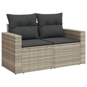 vidaXL Gartensofa mit Kissen 2-Sitzer Hellgrau Poly Rattan