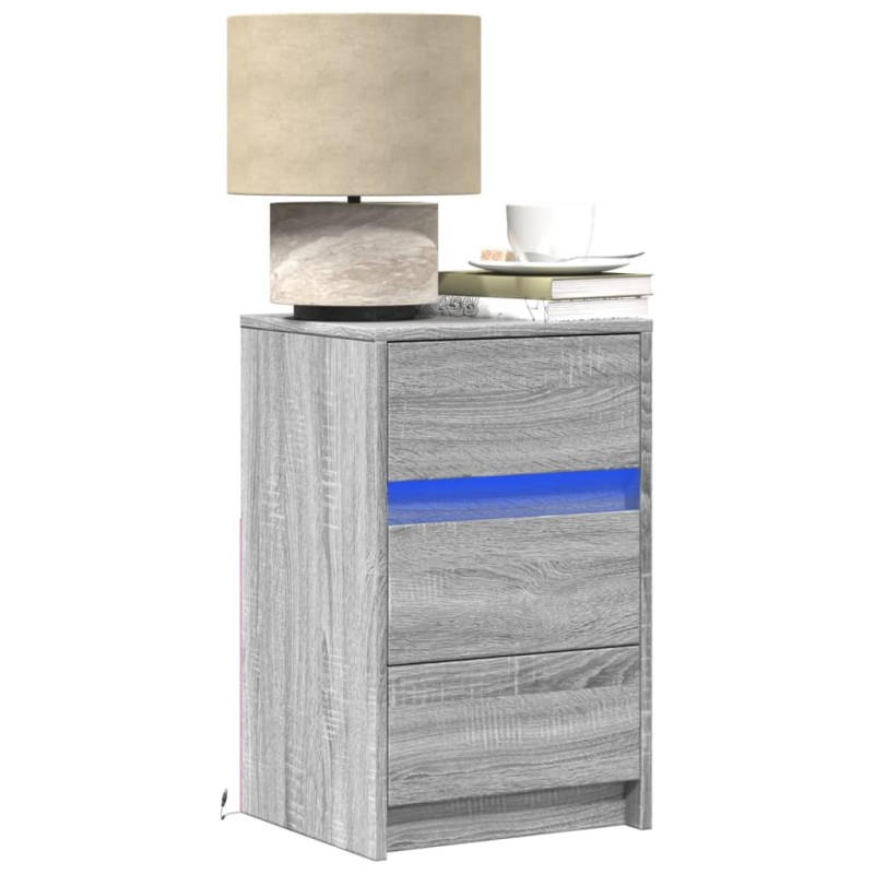 vidaXL Nachttisch mit LED-Leuchten Grau Sonoma Holzwerkstoff vidaXL Nachttisch mit LED-Leuchten Grau Sonoma Holzwerkstoff