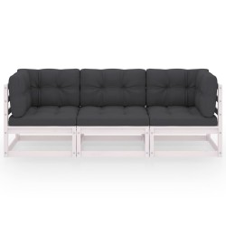 3-Sitzer-Gartensofa mit Kissen Kiefer Massivholz