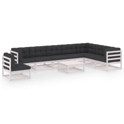 9-tlg. Garten-Lounge-Set mit Kissen Weiß Kiefer Massivholz