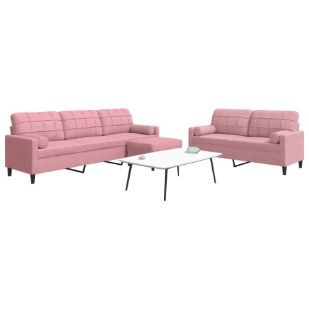 vidaXL 3-tlg. Sofagarnitur mit Kissen und Nackenrollen Rosa Samt