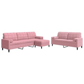 vidaXL 3-tlg. Sofagarnitur mit Kissen und Nackenrollen Rosa Samt