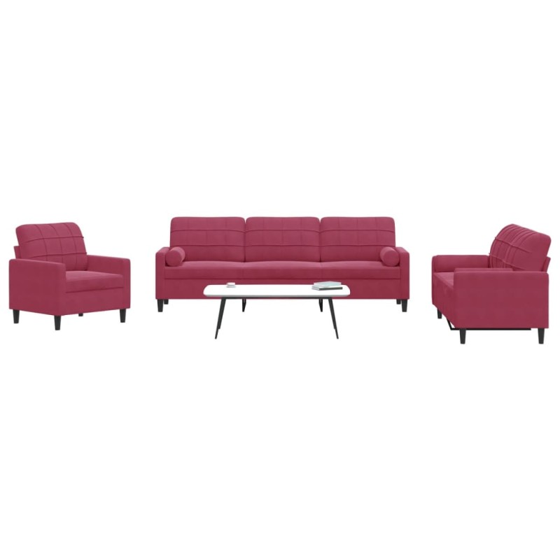 vidaXL 3-tlg. Sofagarnitur mit Kissen und Nackenrollen Weinrot Samt vidaXL 3-tlg. Sofagarnitur mit Kissen und Nackenrollen Weinrot Samt