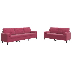 vidaXL 2-tlg. Sofagarnitur mit Kissen und Nackenrollen Weinrot Samt