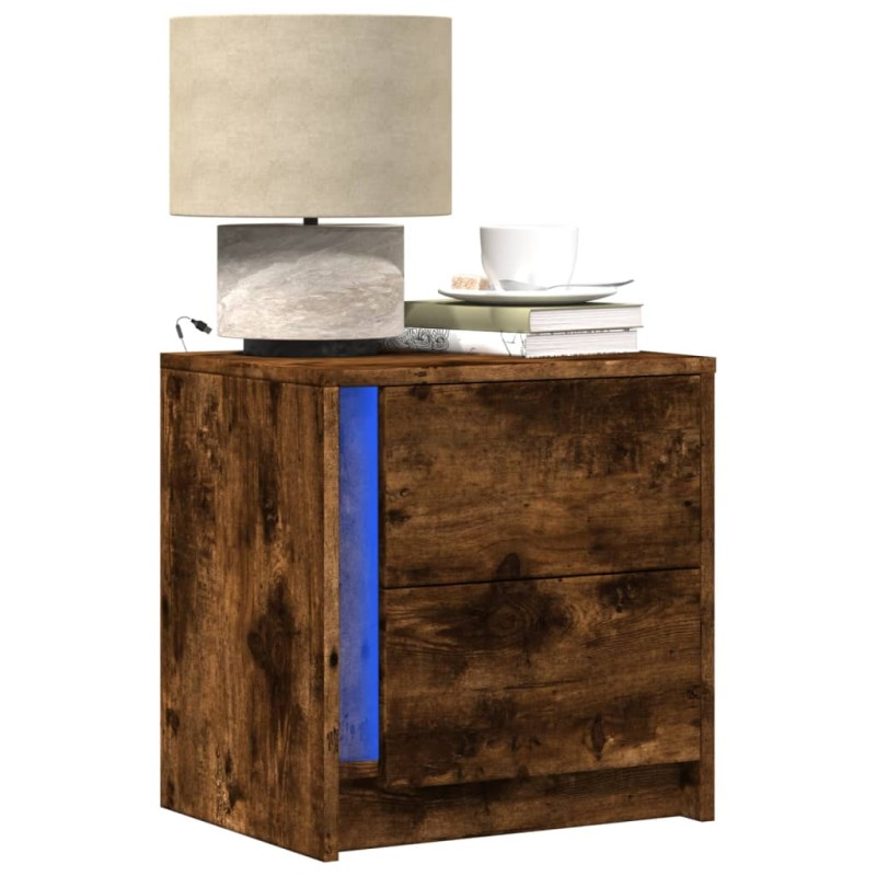 vidaXL Nachttisch mit LED-Leuchten Räuchereiche Holzwerkstoff vidaXL Nachttisch mit LED-Leuchten Räuchereiche Holzwerkstoff