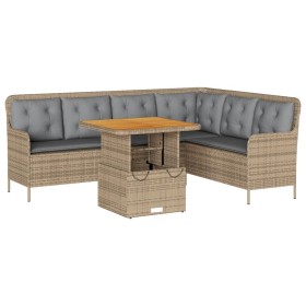 vidaXL 2-tlg. Garten-Sofagarnitur mit Kissen Beige Poly Rattan
