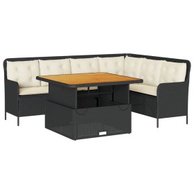 vidaXL 2-tlg. Garten-Sofagarnitur mit Auflagen Schwarz Poly Rattan
