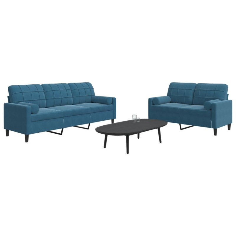vidaXL 2-tlg. Sofagarnitur mit Kissen und Nackenrollen Blau Samt vidaXL 2-tlg. Sofagarnitur mit Kissen und Nackenrollen Blau Samt