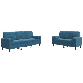 vidaXL 2-tlg. Sofagarnitur mit Kissen und Nackenrollen Blau Samt