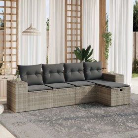 vidaXL 5-tlg. Garten-Sofagarnitur mit Kissen Hellgrau Poly Rattan