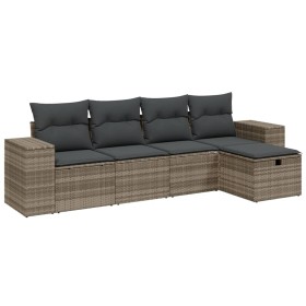 vidaXL 5-tlg. Garten-Sofagarnitur mit Kissen Hellgrau Poly Rattan