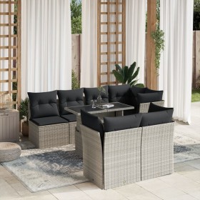 vidaXL 8-tlg. Garten-Sofagarnitur mit Kissen Hellgrau Poly Rattan