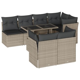 vidaXL 8-tlg. Garten-Sofagarnitur mit Kissen Hellgrau Poly Rattan