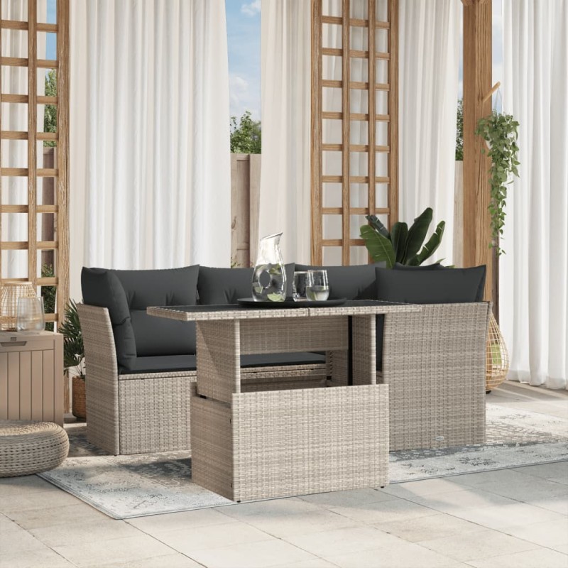 vidaXL 5-tlg. Garten-Sofagarnitur mit Kissen Hellgrau Poly Rattan vidaXL 5-tlg. Garten-Sofagarnitur mit Kissen Hellgrau Poly Rattan