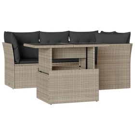 vidaXL 5-tlg. Garten-Sofagarnitur mit Kissen Hellgrau Poly Rattan