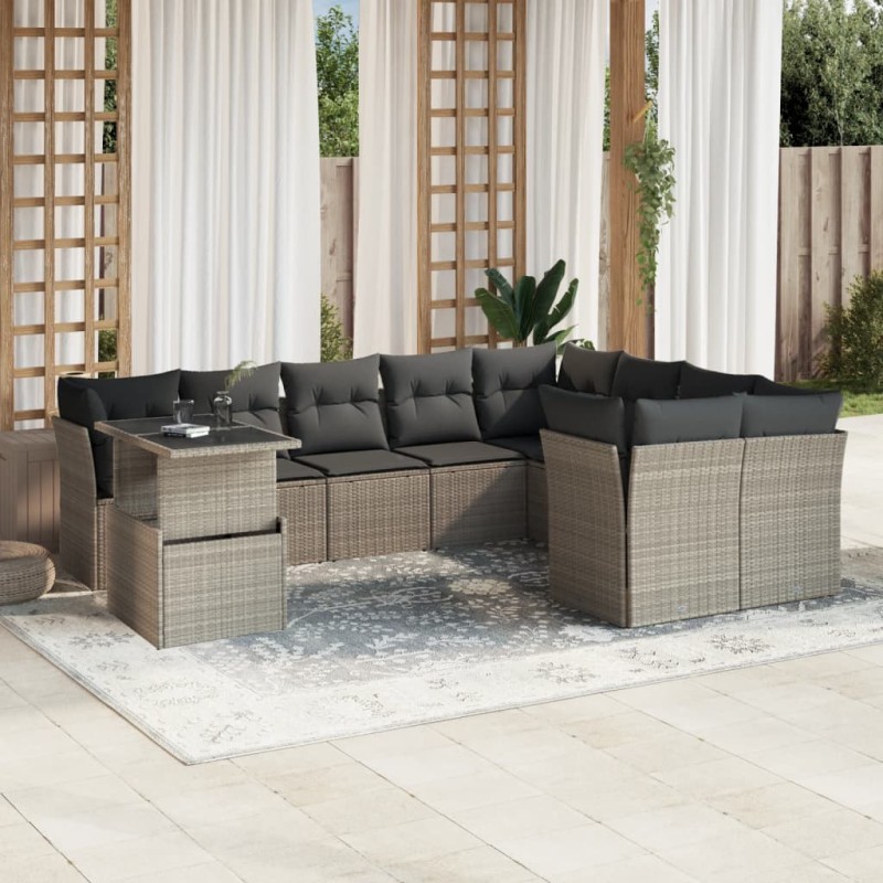 vidaXL 10-tlg. Garten-Sofagarnitur mit Kissen Hellgrau Poly Rattan vidaXL 10-tlg. Garten-Sofagarnitur mit Kissen Hellgrau Poly Rattan