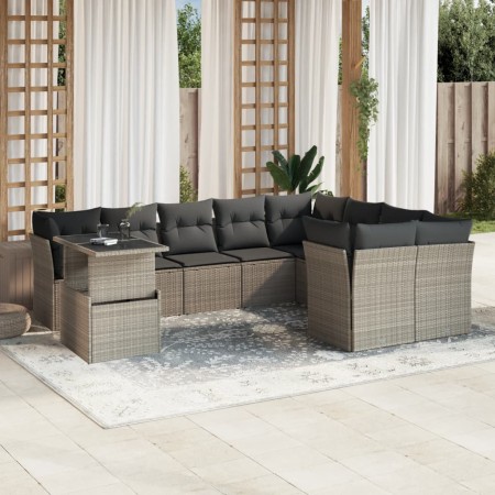 vidaXL 10-tlg. Garten-Sofagarnitur mit Kissen Hellgrau Poly Rattan