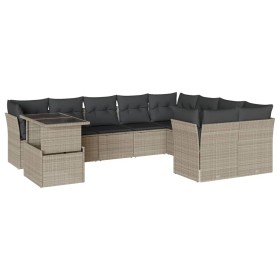 vidaXL 10-tlg. Garten-Sofagarnitur mit Kissen Hellgrau Poly Rattan