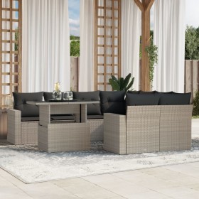 vidaXL 9-tlg. Garten-Sofagarnitur mit Kissen Hellgrau Poly Rattan