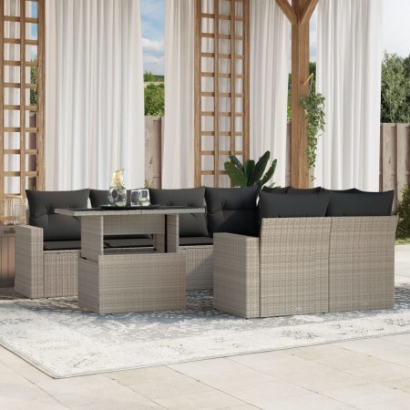vidaXL 9-tlg. Garten-Sofagarnitur mit Kissen Hellgrau Poly Rattan