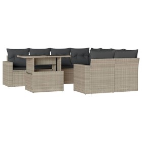 vidaXL 9-tlg. Garten-Sofagarnitur mit Kissen Hellgrau Poly Rattan