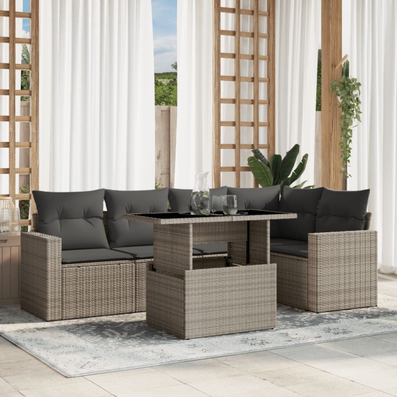 vidaXL 6-tlg. Garten-Sofagarnitur mit Kissen Hellgrau Poly Rattan vidaXL 6-tlg. Garten-Sofagarnitur mit Kissen Hellgrau Poly Rattan