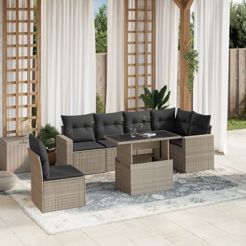 vidaXL 7-tlg. Garten-Sofagarnitur mit Kissen Hellgrau Poly Rattan vidaXL 7-tlg. Garten-Sofagarnitur mit Kissen Hellgrau Poly Rattan